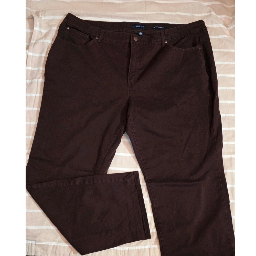 Charter Club Lexington Straight Leg Pants Womens 24W Dark Brown Stretch Cotton